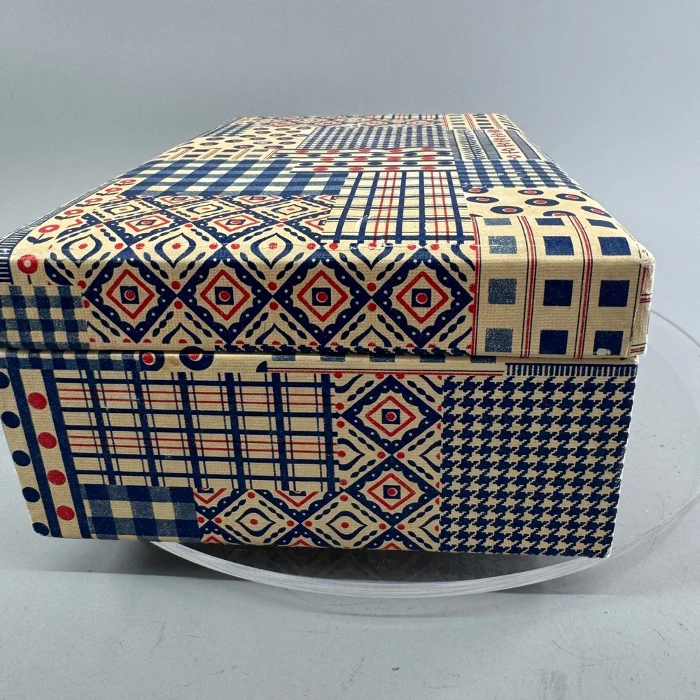 Buxton Vintage Jewelry Box Patchwork Geometric Print Organizer Blue Red USA